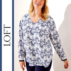 Loft | 'Delft' Floral Printed V-Neck Blouse Top
